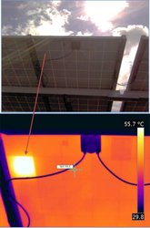 Photographies d'un hotspot (point chaud) sur une cellule photovoltaïque